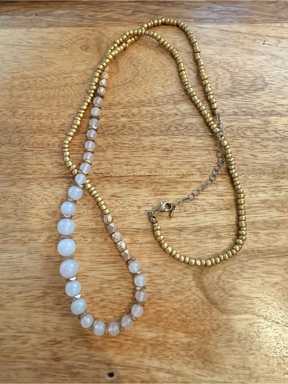 LOFT Gold and Light Pink Beaded Layered Pendant Necklace